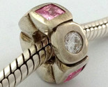 Authentic Chamilia Circle &amp; Square Charm, Silver, Clear &amp; Pink CZ JB-11B... - $24.69