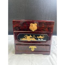 Vintage Oriental Red Lacquer Jewelry Box Floral Mother of Pearl Design S... - $74.79