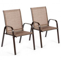 Outdoor Dining Chair 2 Pcs Patio Chairs with Armrest-Brown - £98.17 GBP