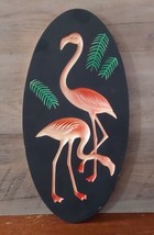 Vintage Flamingo Chalkware Recessed Hanging Plaque Black Flamingo Pink Oval 11.5 - £36.46 GBP
