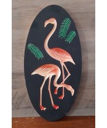 Vintage Flamingo Chalkware Recessed Hanging Plaque Black Flamingo Pink O... - £36.99 GBP