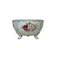 Vtg. Hand Painted Candy Dish On Legs 4&quot; Tall X 6&quot; Opening With Roses Gol... - $13.96