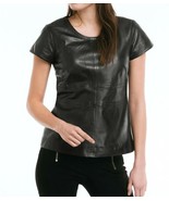 Top da festa in pelle di agnello nera fatto a mano formale elegante pell... - $182.48 CAD+