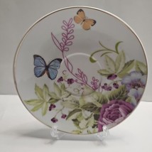 Butterfly Flowers Floral Print Saucer Cottage Replacement 5.5&quot; Round Gol... - $7.68