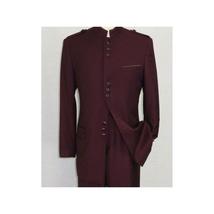 Mens Suit  Apollo King Banded Collarless Chinese Mandarin Wide Leg AG96 Burgundy image 3