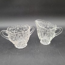 Vintage Cambridge Clear Etched Glass Sugar Bowl &amp; Creamer Set Chantilly ... - $14.84