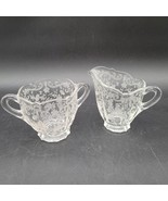 Vintage Cambridge Clear Etched Glass Sugar Bowl &amp; Creamer Set Chantilly ... - $20.29 CAD