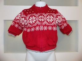 Janie And Jack Red/White Snowflake Jersey Lined Sweater Jacket Size 3/6 ... - $25.55