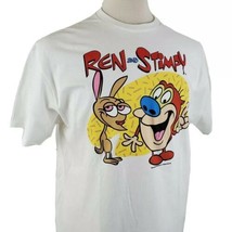 Nickelodeon Ren and Stimpy T-Shirt Large S/S Crew White Cotton Retro Cartoon  - £14.15 GBP