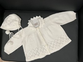 Vintage Hand Knitted Toddler Sweater &amp; Cap Hat Set For Photos Or Dolls - $19.80