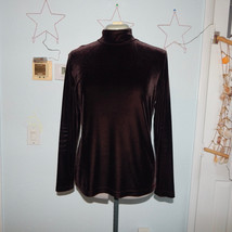 Rafaella Size L Brown Velvet Blouse Shirt Top High Neck Long Sleeves Winter Boho - £13.93 GBP