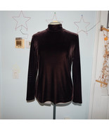 Rafaella Size L Brown Velvet Blouse Shirt Top High Neck Long Sleeves Winter Boho - $17.71