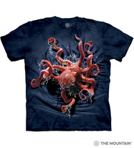 Octopus Climb Unisex Adult T-Shirt Blue by The Mountain 100% Cotton - £21.46 GBP