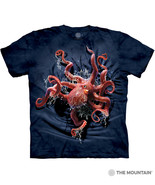 Octopus Climb Unisex Adult T-Shirt Blue by The Mountain 100% Cotton - £21.55 GBP