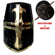 Medieval Black Crusader Viking Steel full Head Protector Mason Brass Cross armor - £56.18 GBP