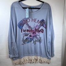 Daisy Rae Kind Heart Fierce Mind Graphic Top with Lace Trim, M/L - $24.74