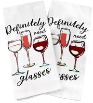 Set Of 2 Same Kitchen Towels (16&quot;x28&quot;) Definately Need Wine Glasses, Cuisinart - £11.93 GBP