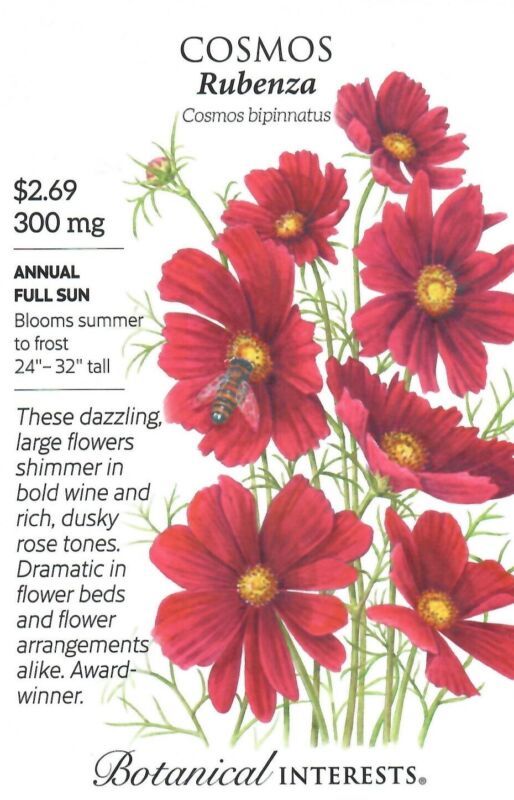 Best Cosmos Rubenza Flower Seeds Botanical Interests  - $8.42