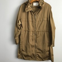 Zara Parka Jacket S Satin Brown Zip Away Hood Pockets Belt Long Sleeve - $41.61