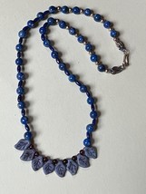 Small Blue Mottled Plastic Bead w Tiny Cranberry &amp; Periwinkle Plastic Leaves - $16.69