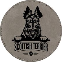Scottish Terrier 4" Round Leather 6-Coaster Set with Holder-Gray /Black - $19.99