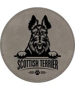Scottish Terrier 4" Round Leather 6-Coaster Set with Holder-Gray /Black - $19.99
