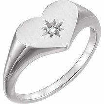 Sterling Silver Ladies Diamond Heart Starburst Signet Ring Size 7 - £156.74 GBP