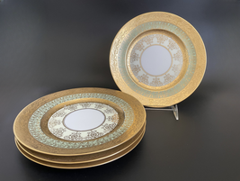 Set 4 Royal Bavarian Hutschenreuther Gold Encrusted Filigree 10⅝&quot; Dinner Plates - £231.17 GBP