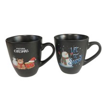 2 Bruntmor Mugs Toys Let it Snow Merry Christmas Large Matte Black Coffee - $30.18