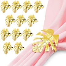 Set Of 12 Gold Napkin Rings Holder For Wedding Christmas Fall Leaf Party 1.7” - £20.43 GBP
