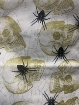 Gold Skull With Black Spiders Fabric Halloween Cotton - £7.89 GBP