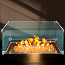 VEVOR Square Fire Pit Wind Guard Fence 14X14X6 inch Tempered Glass Flame Guard - £85.58 GBP
