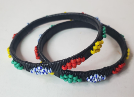 Wrapped Wire Beaded Bangle Bracelets Ethnic African Yoruba Set of 2 - £11.41 GBP