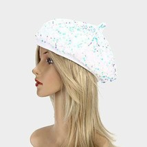 Women&#39;s White Artist Beret Sparkle Bling Shiny Sequins Beanie Party Hat Cap - £11.75 GBP