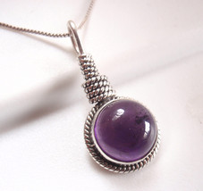 Round Amethyst 925 Sterling Silver Necklace Enhanced with Rope Style Accents - £15.81 GBP