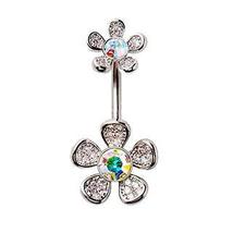 316L Stainless Steel Double Rainbow Flower Navel Ring - $17.95