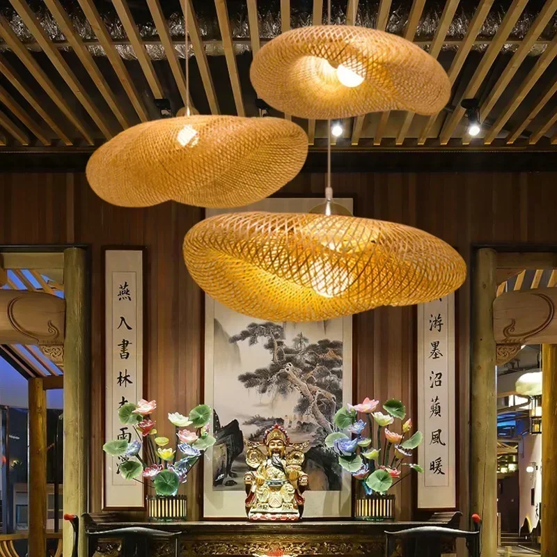 Classic Bamboo Lustre Chandelier Hanging Lamp Ceiling Handmade Rattan Pe... - $33.29+