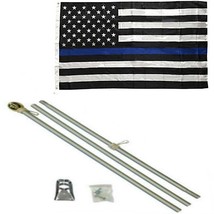 AES 3x5 3&#39;x5&#39; USA Thin Blue Line American Flag Aluminum Pole Kit Gold Ball Top F - £27.33 GBP