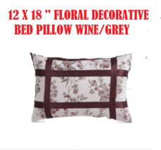 Hallmart 12 X 18 &#39;&#39; Floral Decorative Bed Pillow Wine RED/GREY. (Whole Pillow) - £10.25 GBP