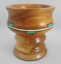 Turned Wood Chalice Goblet Pedestal Bowl Hand Carved Painted Art Deco Va... - £39.16 GBP