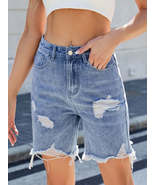 Distressed Raw Hem Denim Shorts - $49.98 CAD