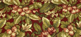 Vintage Red Floral Fabric Hibiscus Tropical Floral Green Flowers Kingswa... - £13.14 GBP