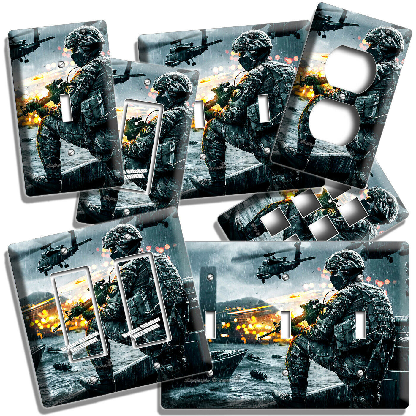 FIRST SHOOTER WAR GAME LIGHT SWITCH OUTLET WALL PLATES GAMER ROOM MAN CAVE DECOR