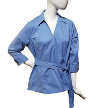 Lands End Women Size 12P Petite, 3/4 Sleeve Wrap Stretch Blouse, China Blue - $22.50