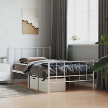 Metal Bed Frame with Headboard and Footboard White 39.4&quot;x78.7&quot; - £106.15 GBP