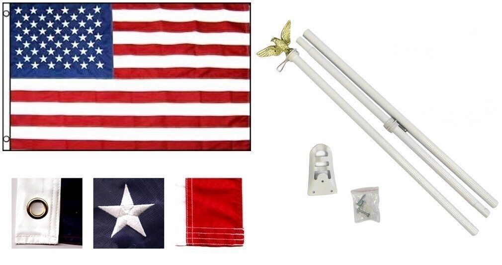 3x5 US USA flag American EMBROIDERED Stars & Stripes 6ft Flag Pole Kit House - $61.99