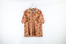 Vtg 70s Mid Century Modern Mens Medium Knit Flower Print Collared Button Shirt - £54.33 GBP