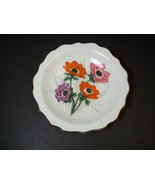 Bone china round pin dish poppies Regency England gold rim 4.5&quot; - $7.55