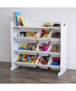 Toy Storage Organizer with Shelf and 9 Storage Bins, White - $91.21