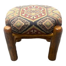 Navajo Woven Tapestry Stool Ottoman Bench Chair 21&quot; Rustic Wood Southwes... - £294.57 GBP